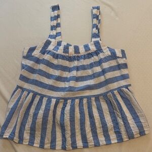 LOFT Blue and Cream Checkered Top